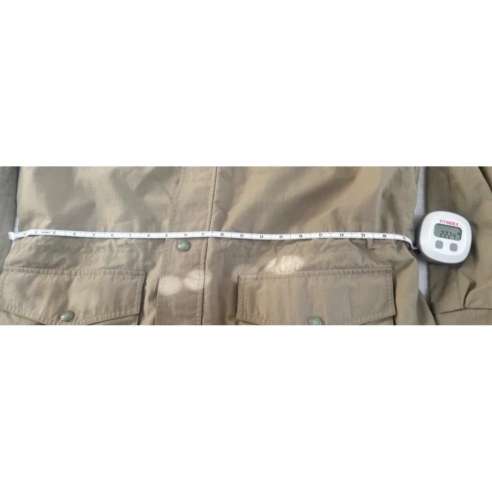 VTG Eddie Bauer Safari Jacket Men's L Tan Drawstring Mock Collar Mid‑Length Coat